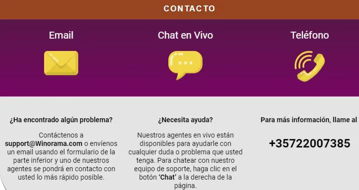 Datos de contacto online casino